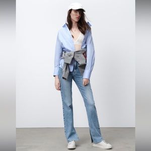 NWT ZARA SLIM FLARED SLITTED HIGH RISE Z1975 JEANS - Mid-blue